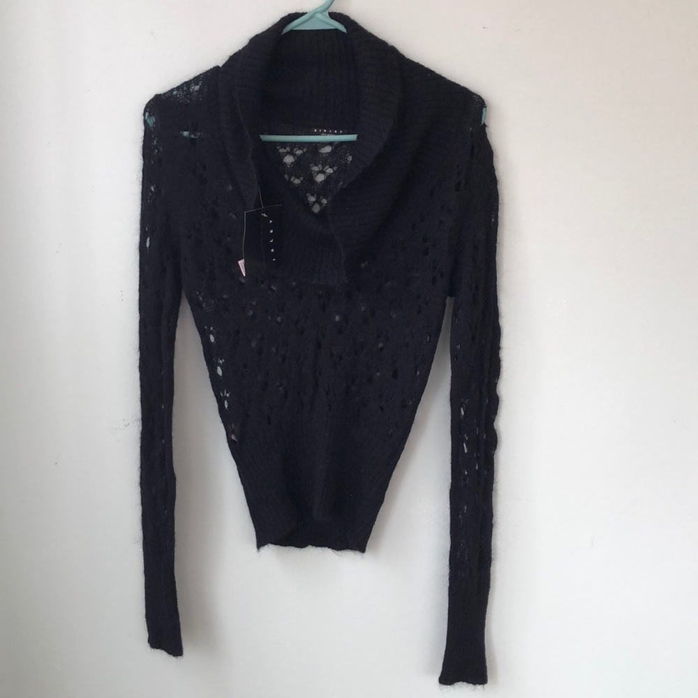 Mock neck eyelet sweater